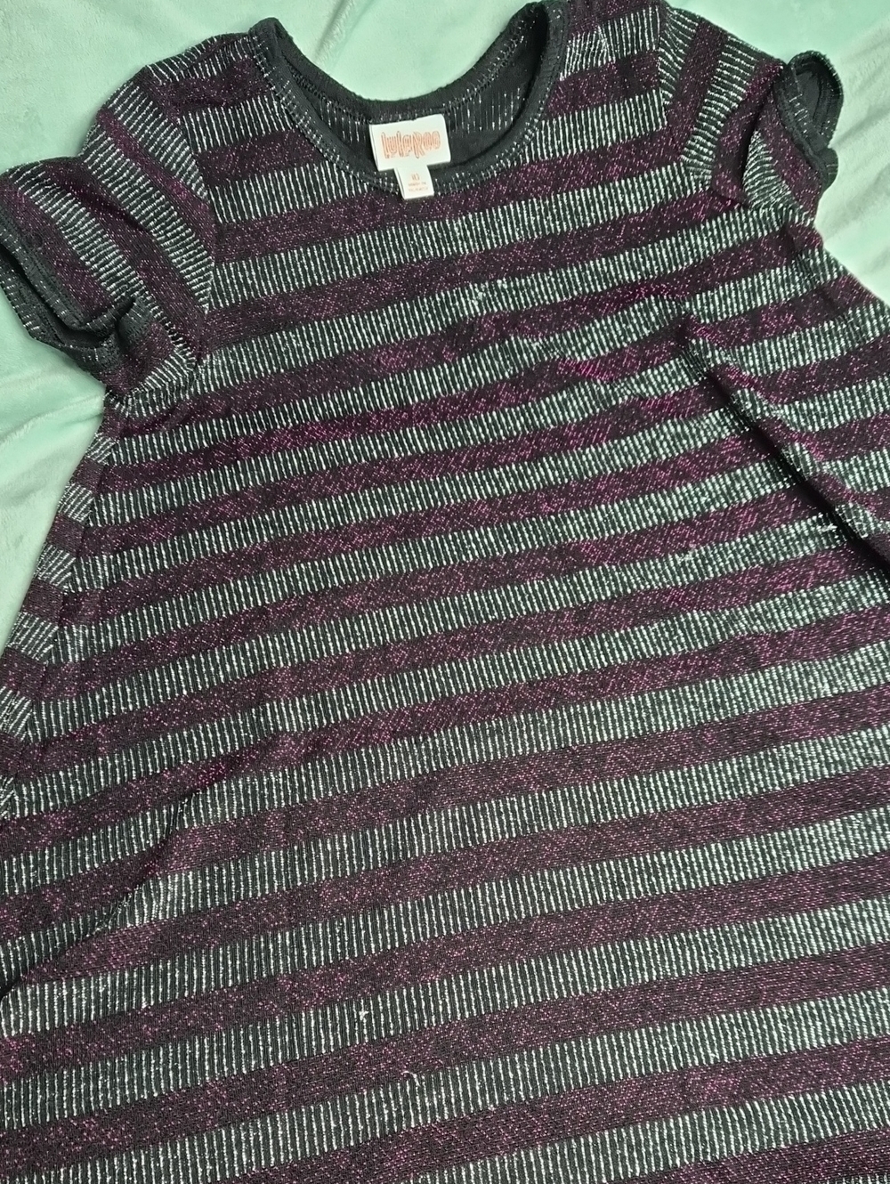 LuLaRoe Elegent Kids Scarlet Size 10 Metallic Purple & Silver Striped